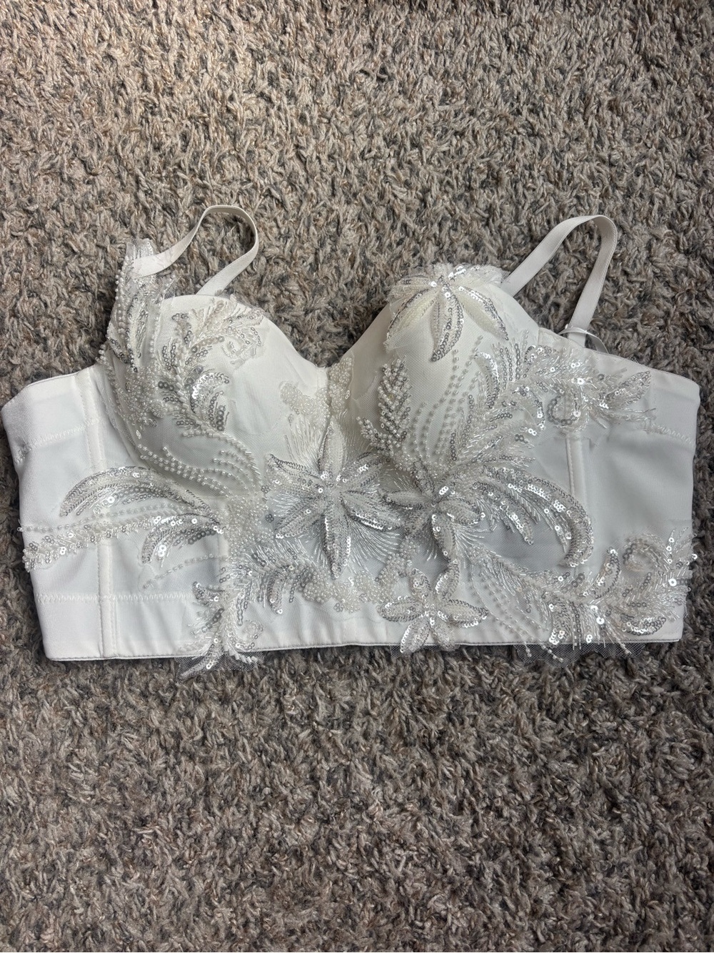 Embellished White Sequin Bustier Crop Top